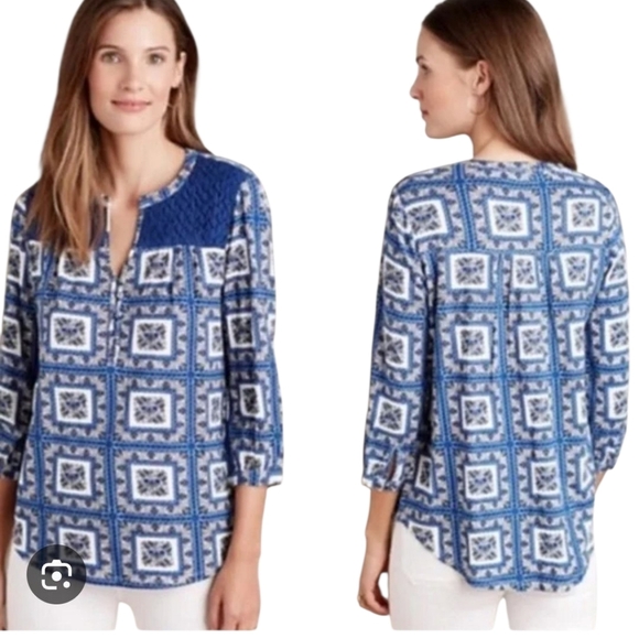 Porridge Anthropologie Belmar Boho Patch Print Quilted Yoke Button Blouse XS - Picture 10 of 10